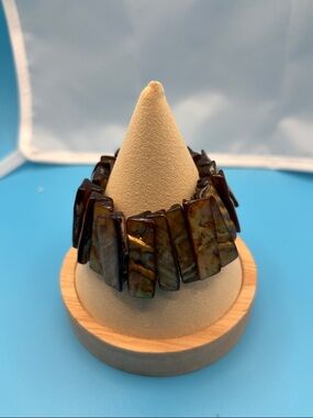 Vintage Iridescent Brown Abalone Shell Stretch Bracelet